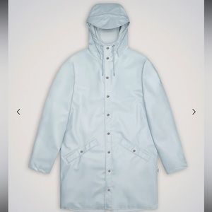 RAINS UNISEX LONG JACKET RAINCOAT SIZE L. MENS L WOMENS FIT XL. SKY